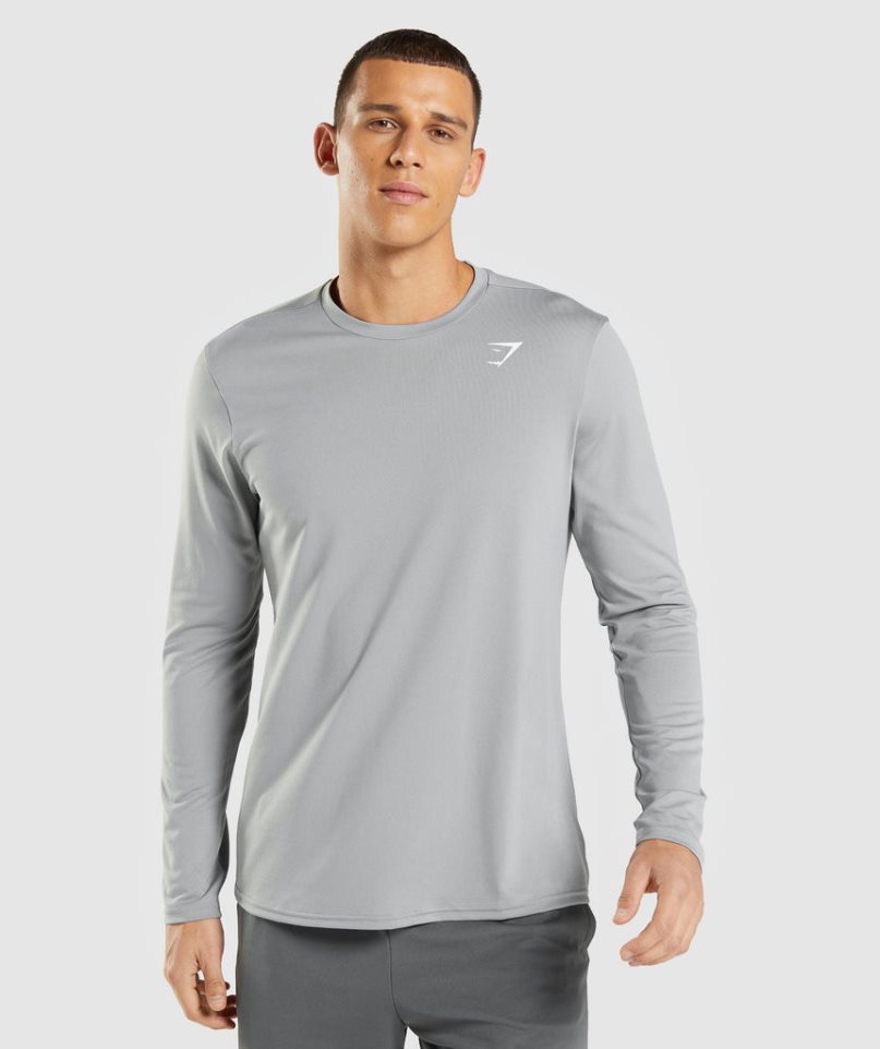 Men\'s Gymshark Arrival Long Sleeve T-Shirts Grey | CA 13D576